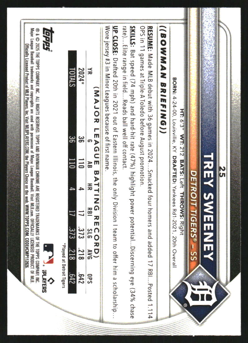 2025 Bowman Chrome Aqua Raywave Refractors #25 Trey Sweeney /199