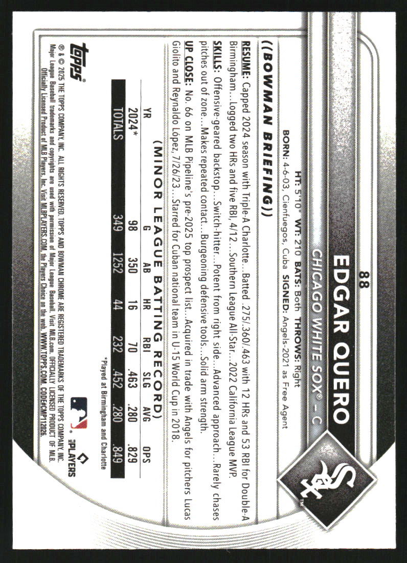 2025 Bowman Chrome Aqua Raywave Refractors #88 Edgar Quero /199