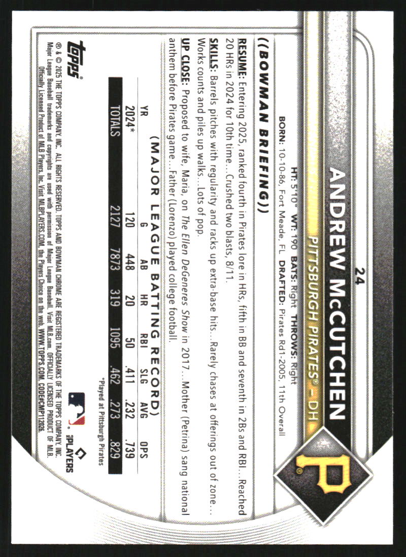 2025 Bowman Chrome Blue Wave Refractors #24 Andrew McCutchen /150