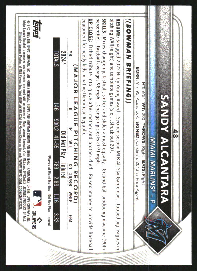 2025 Bowman Chrome Aqua Geometric Refractors #48 Sandy Alcantara /125
