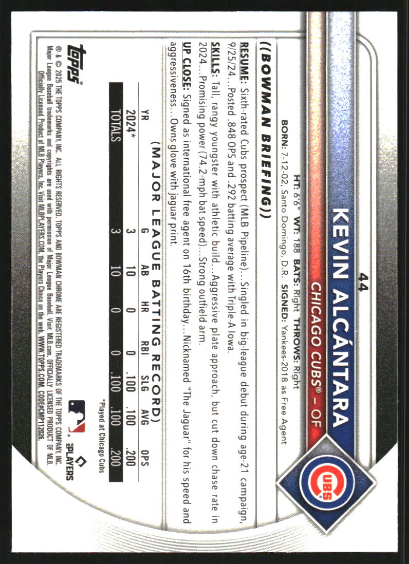 2025 Bowman Chrome Wave Refractors #44 Kevin Alcantara /100