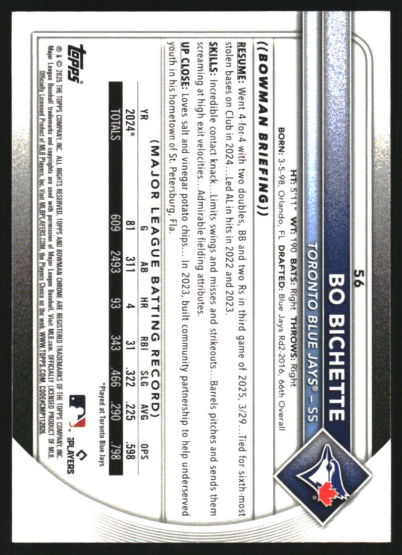 2025 Bowman Chrome Wave Refractors #56 Bo Bichette /100