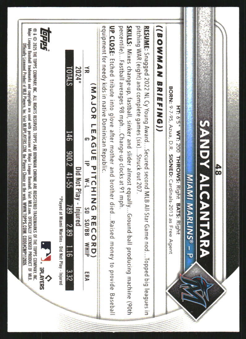 2025 Bowman Chrome Green Refractors #48 Sandy Alcantara /99