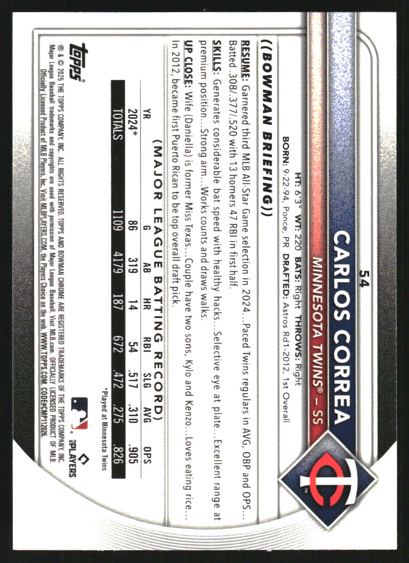 2025 Bowman Chrome Green Geometric Refractors #54 Carlos Correa