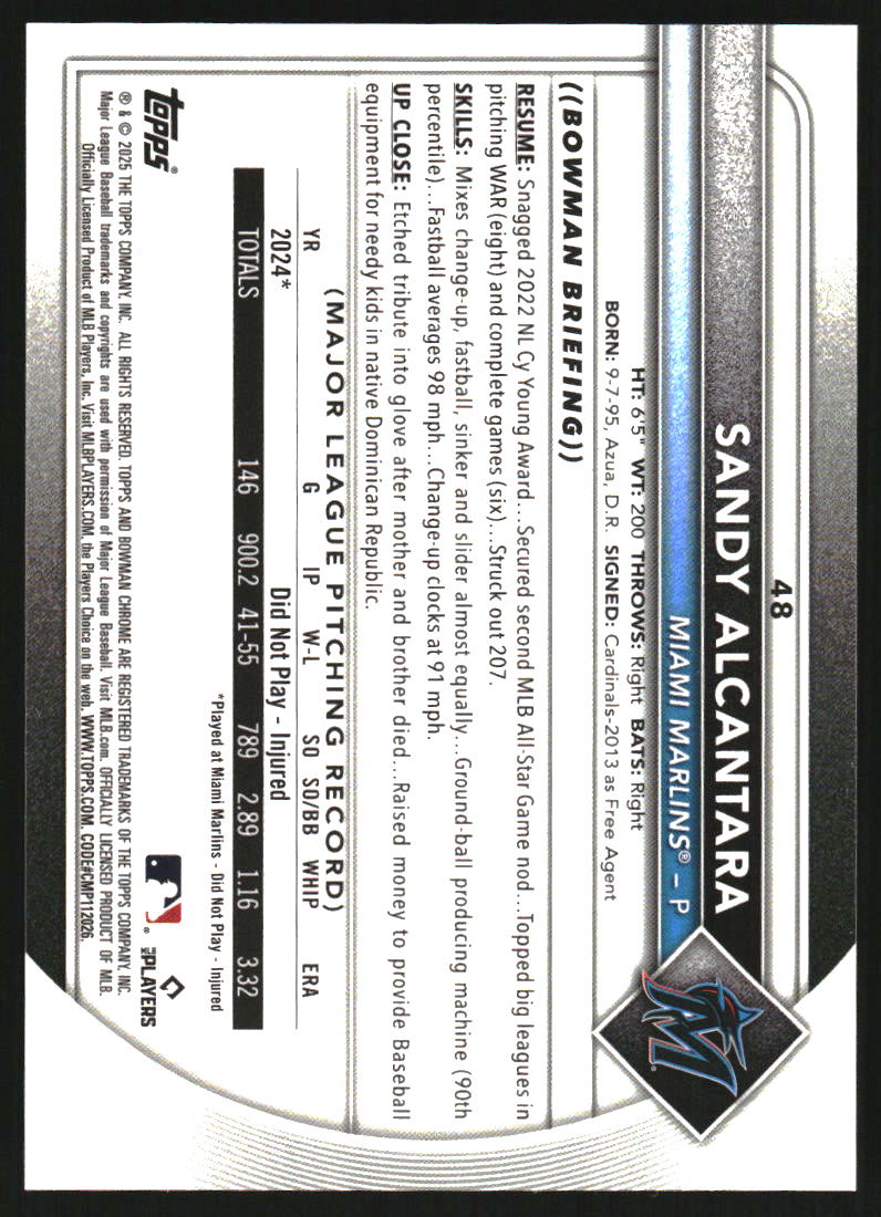2025 Bowman Chrome Gold Refractors #48 Sandy Alcantara /50