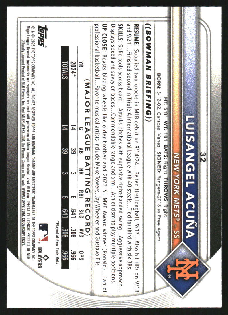 2025 Bowman Chrome Red Rookie Logo #32 Luisangel Acuna