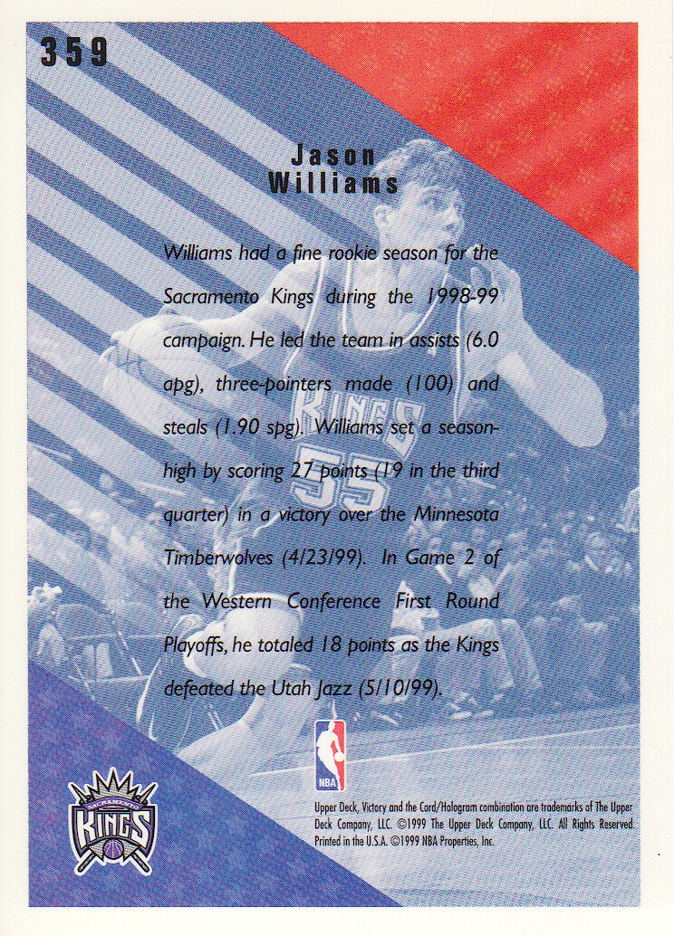 1999-00 Upper Deck Victory #359 Jason Williams PC back image