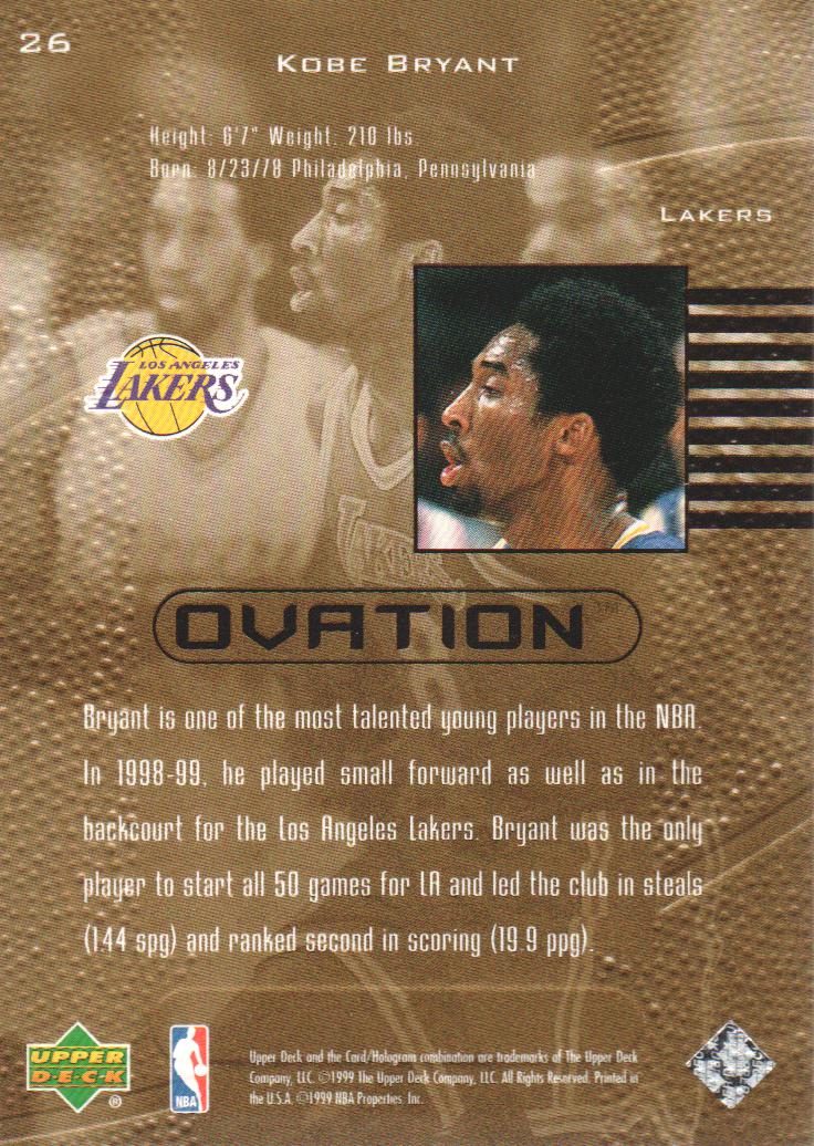 1999-00 Upper Deck Ovation #26 Kobe Bryant back image