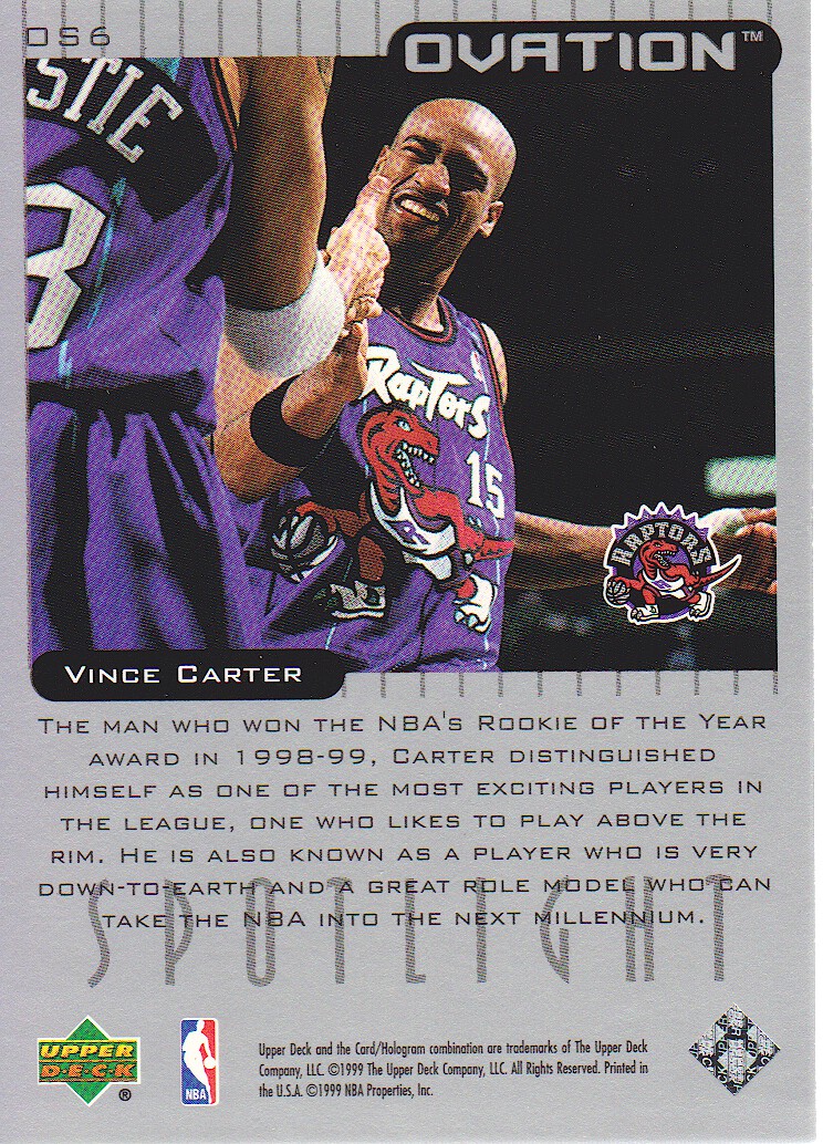 1999-00 Upper Deck Ovation Spotlight #OS6 Vince Carter back image
