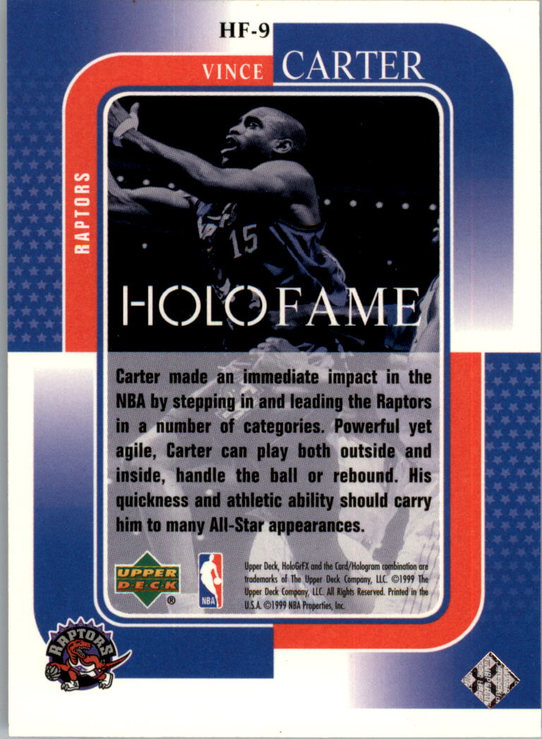 1999-00 Upper Deck HoloGrFX HoloFame #HF9 Vince Carter back image