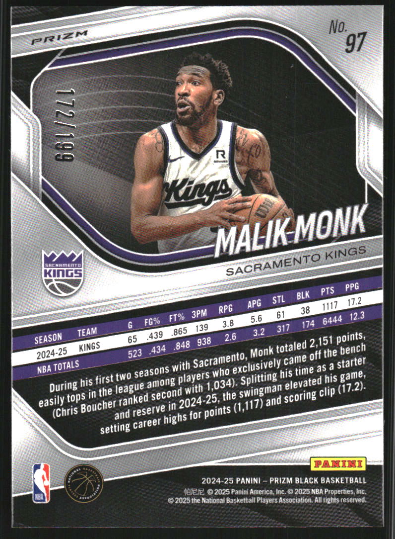 2024-25 Panini Prizm Black Prizms Blue #97 Malik Monk /199