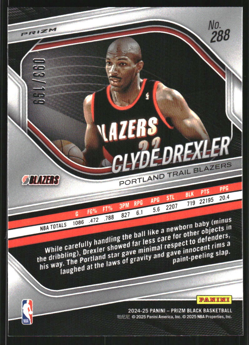2024-25 Panini Prizm Black Prizms Blue #288 Clyde Drexler LGD /199