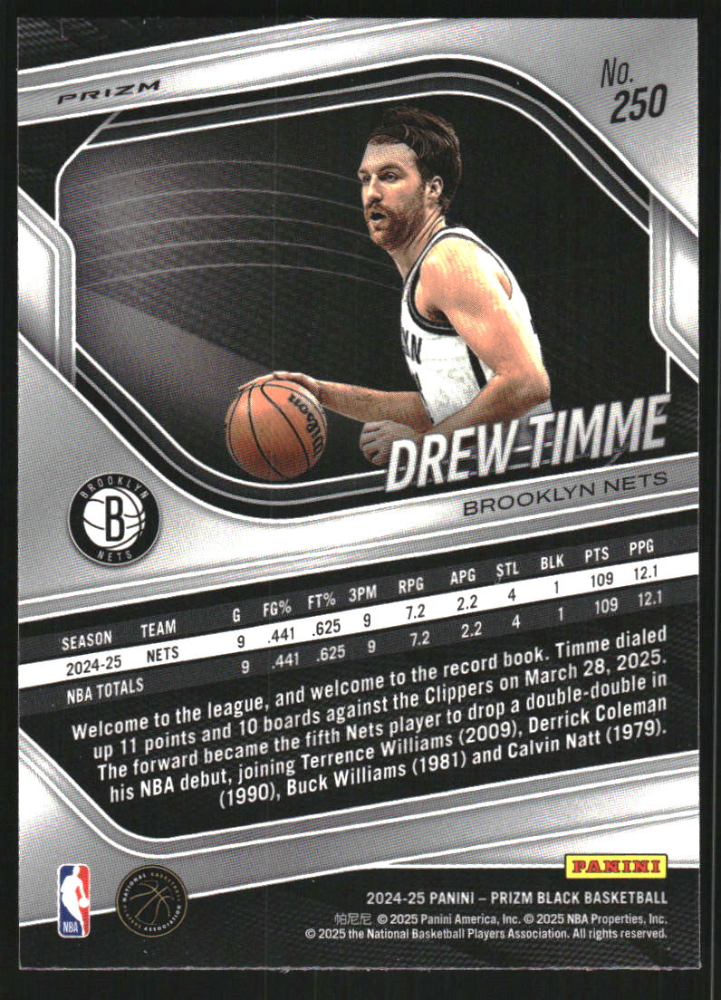 2024-25 Panini Prizm Black Prizms Hyper #250 Drew Timme