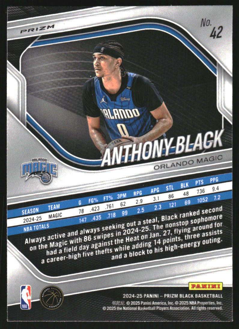 2024-25 Panini Prizm Black Prizms Pulsar #42 Anthony Black