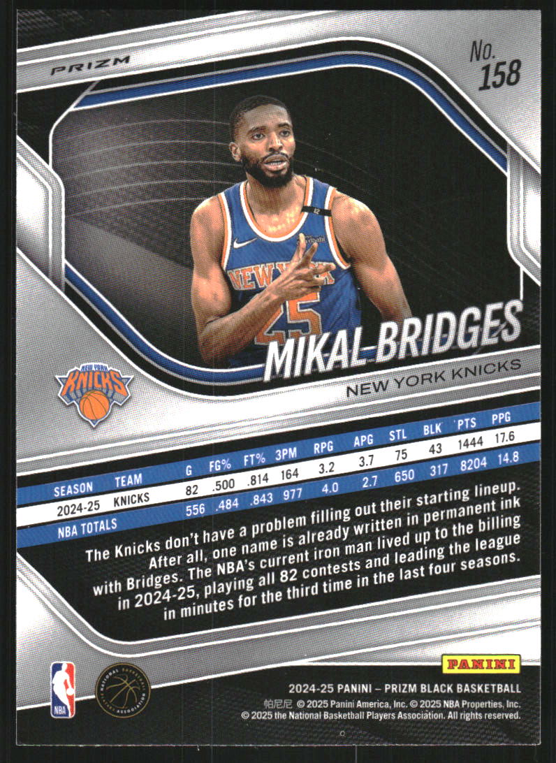 2024-25 Panini Prizm Black Prizms Pulsar #158 Mikal Bridges