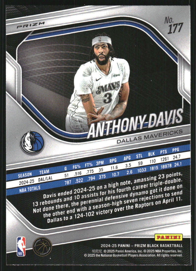 2024-25 Panini Prizm Black Prizms Pulsar #177 Anthony Davis