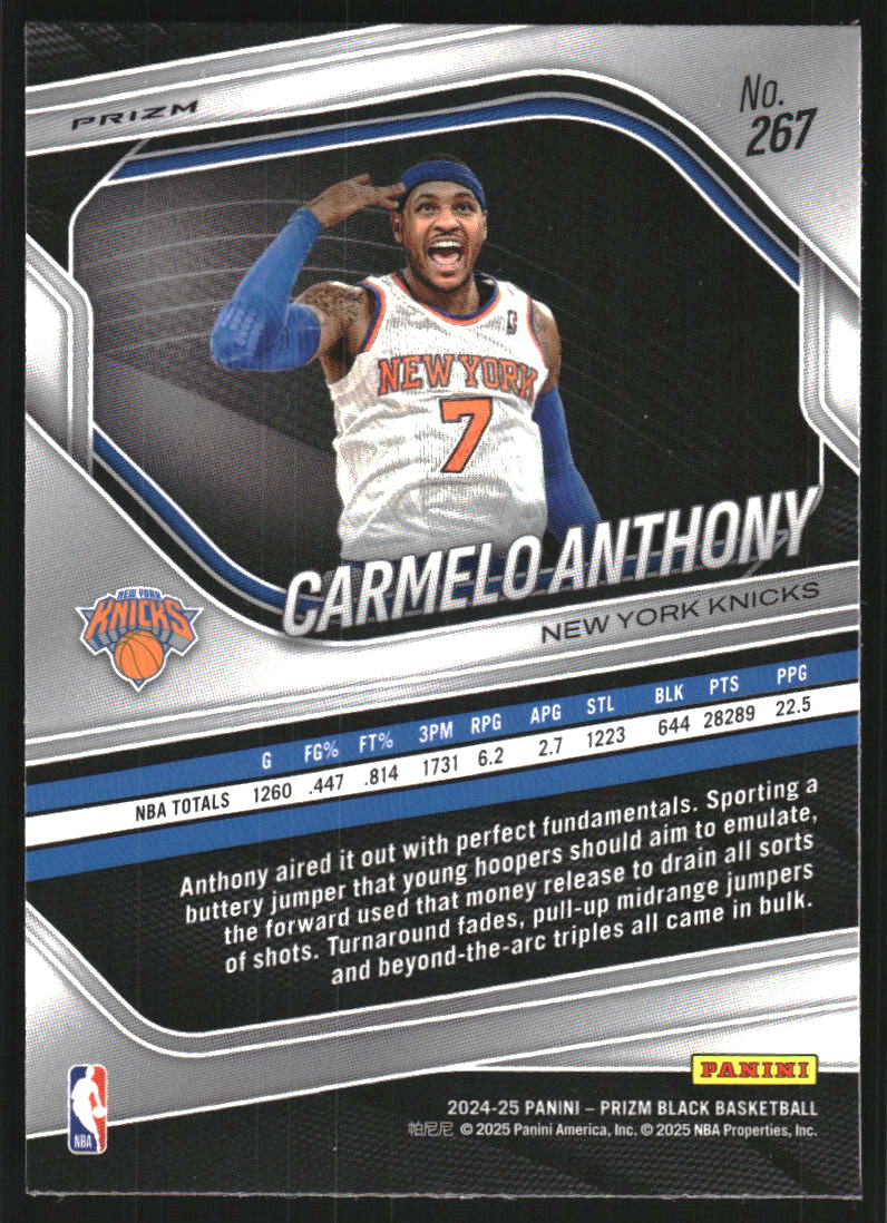 2024-25 Panini Prizm Black Prizms Pulsar #267 Carmelo Anthony LGD