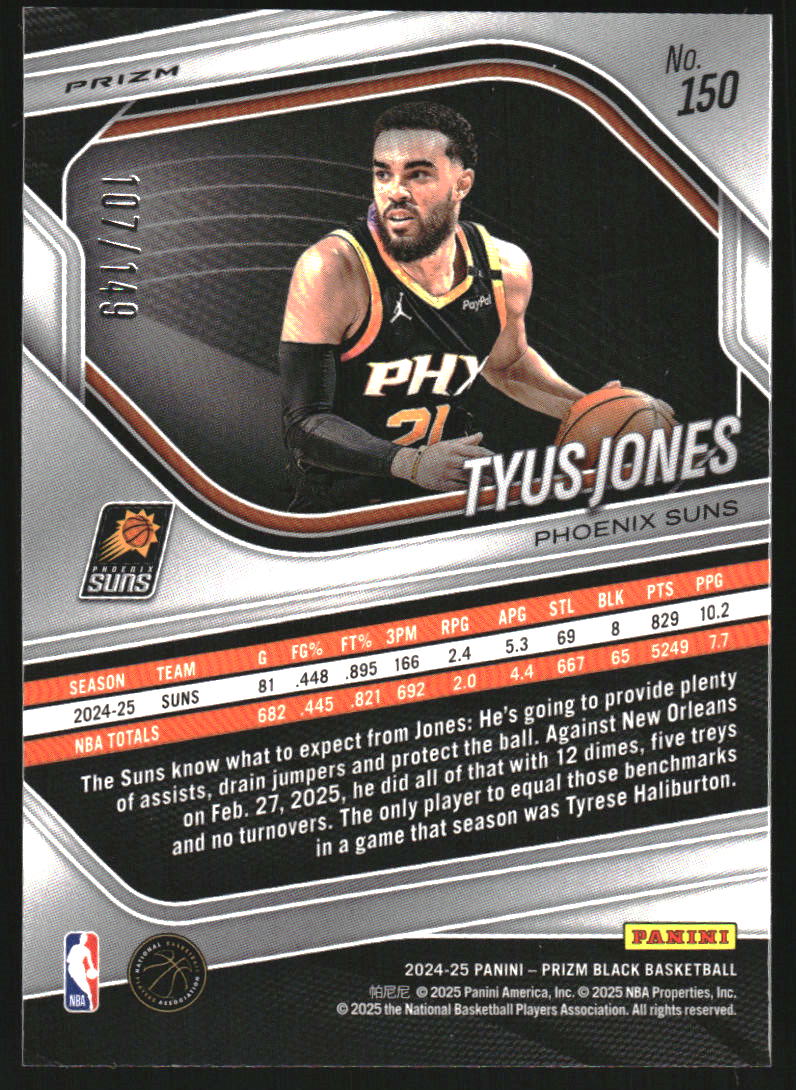 2024-25 Panini Prizm Black Prizms Purple Ice #150 Tyus Jones /149