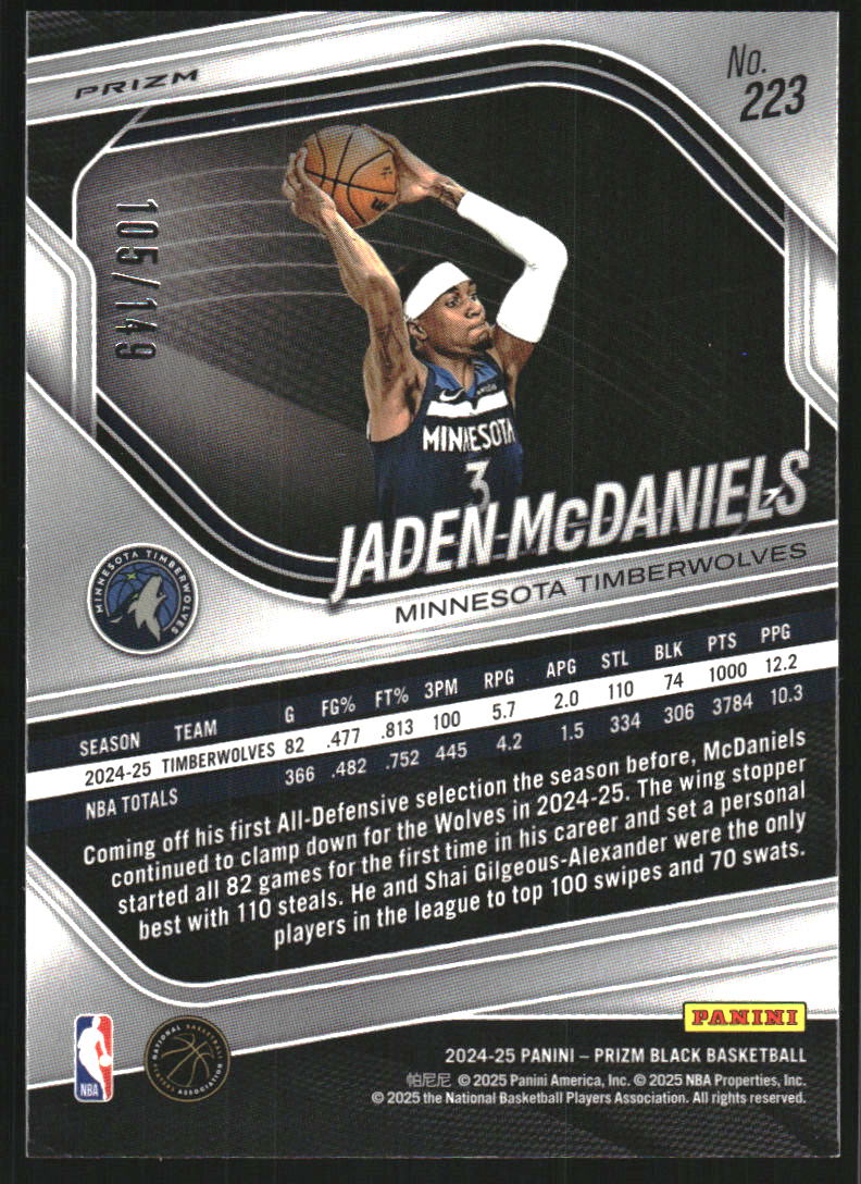 2024-25 Panini Prizm Black Prizms Purple Ice #223 Jaden McDaniels /149