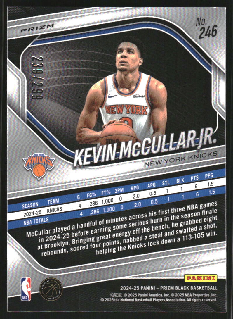 2024-25 Panini Prizm Black Prizms Red #246 Kevin McCullar Jr. /299