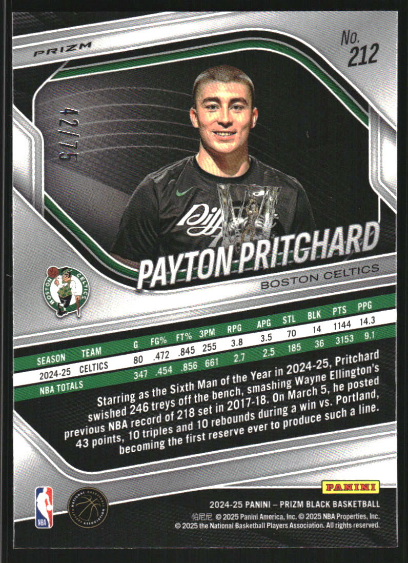 2024-25 Panini Prizm Black Prizms Red Power #212 Payton Pritchard /75