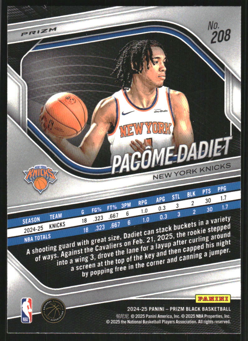 2024-25 Panini Prizm Black Prizms Ruby Wave #208 Pacome Dadiet