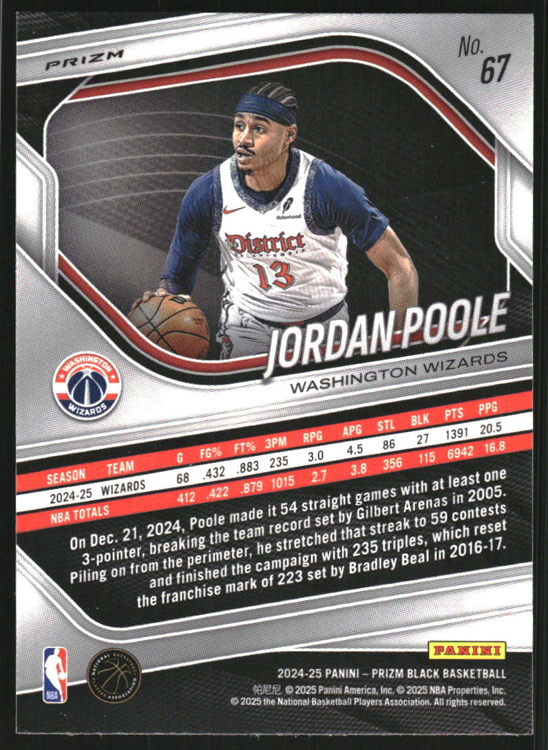 2024-25 Panini Prizm Black Prizms Silver #67 Jordan Poole