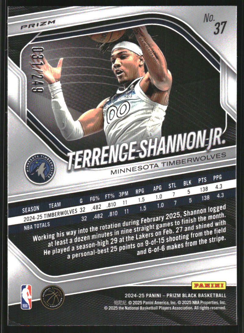 2024-25 Panini Prizm Black Prizms Skewed #37 Terrence Shannon Jr. /249