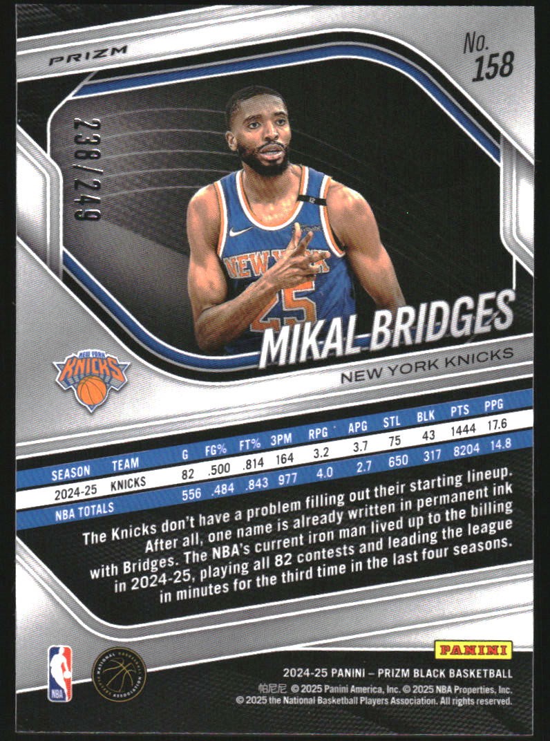 2024-25 Panini Prizm Black Prizms Skewed #158 Mikal Bridges /249