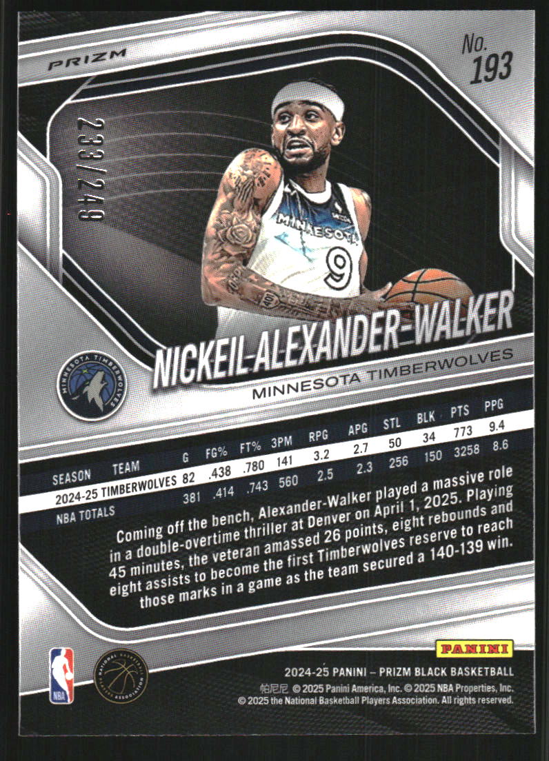2024-25 Panini Prizm Black Prizms Skewed #193 Nickeil Alexander-Walker /249