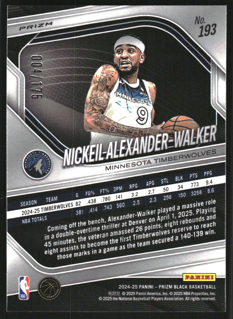 2024-25 Panini Prizm Black Prizms White #193 Nickeil Alexander-Walker /175