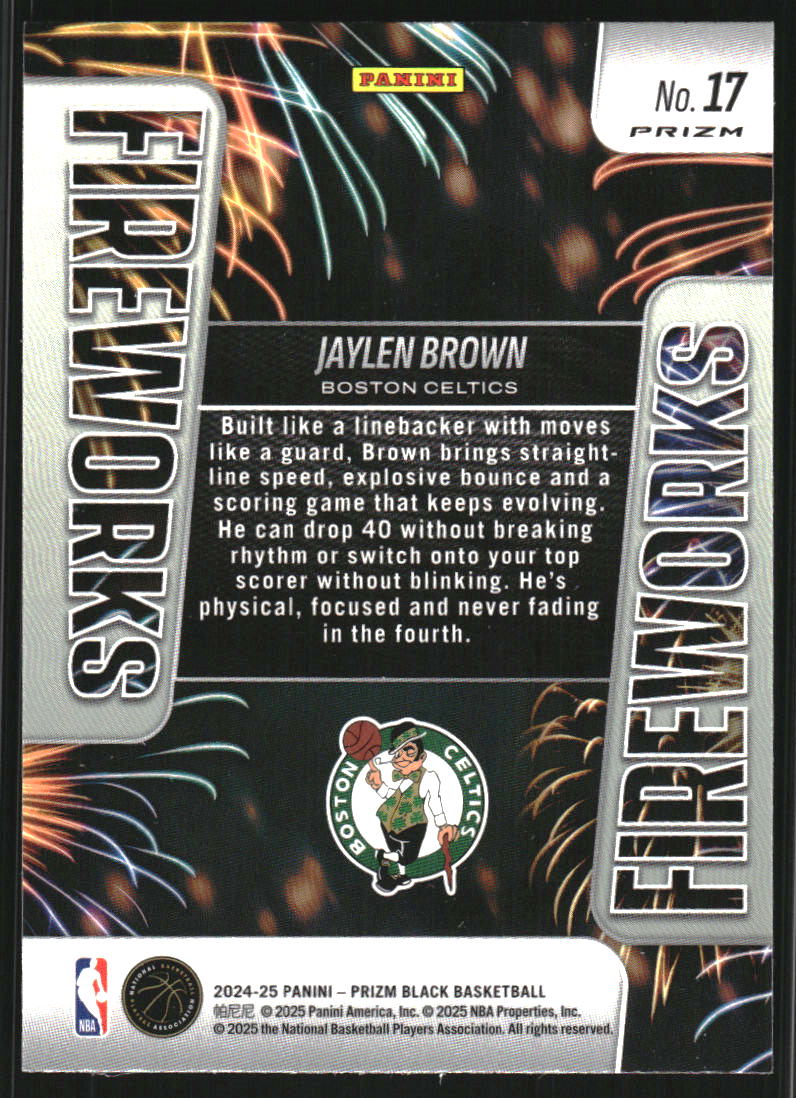 2024-25 Panini Prizm Black Fireworks Prizms Silver #17 Jaylen Brown