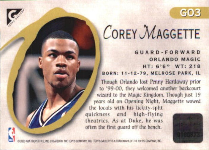 1999-00 Topps Gallery Originals #GO3 Corey Maggette back image