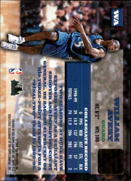 1999-00 Topps Autographs #WA William Avery A back image