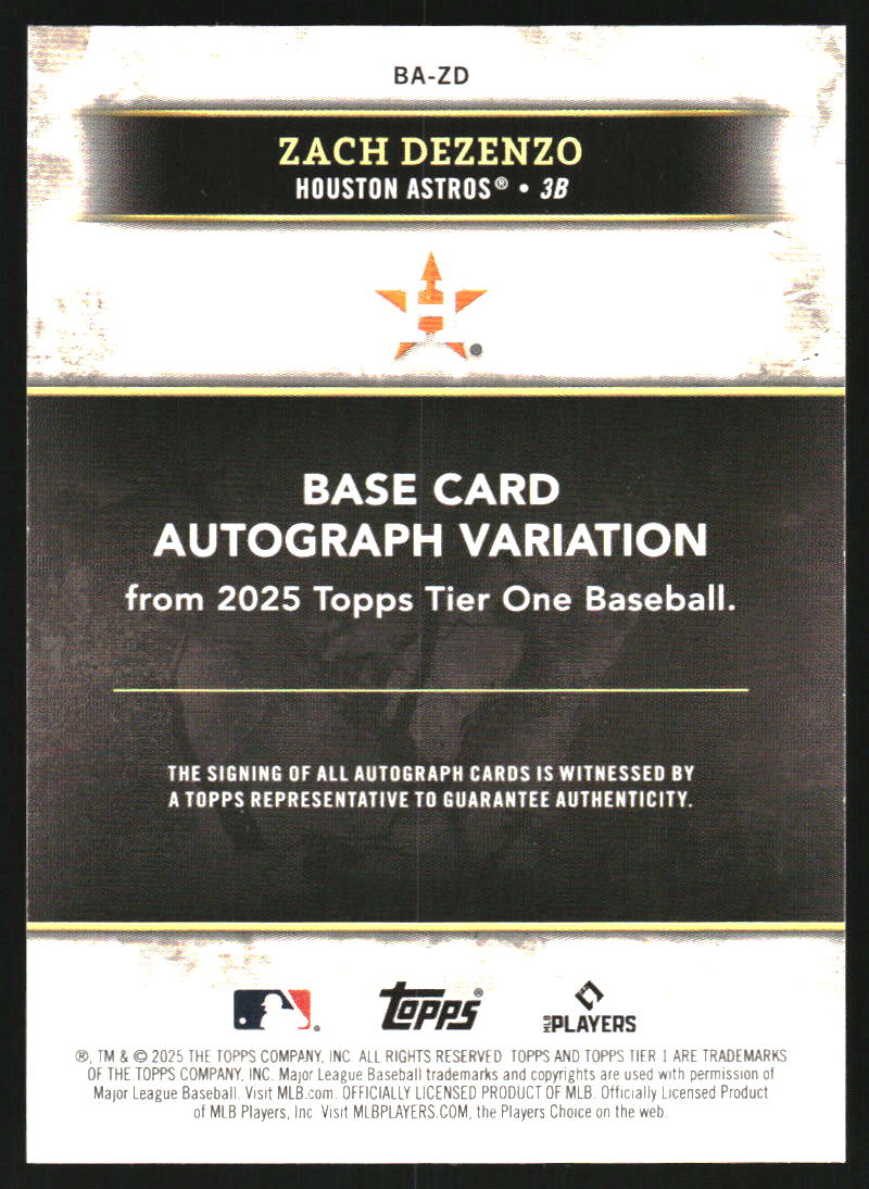 2025 Topps Tier One Base Autographs #BAZD Zach Dezenzo T3 on