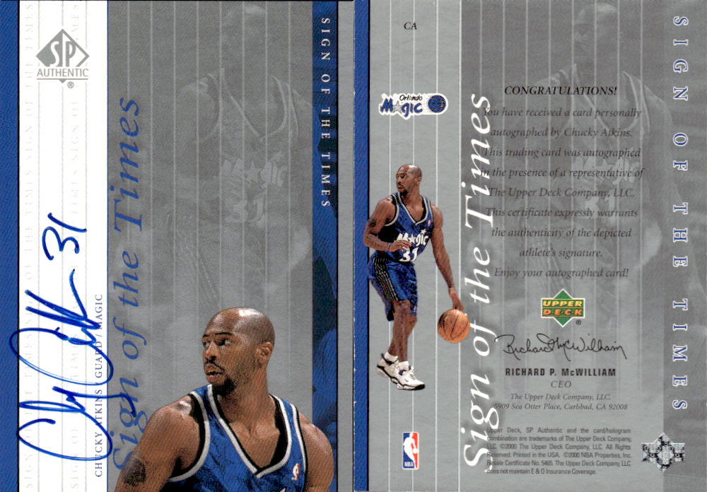 1999-00 SP Authentic Sign of the Times #CA Chucky Atkins