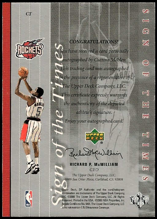 1999-00 SP Authentic Sign of the Times #CT Cuttino Mobley back image