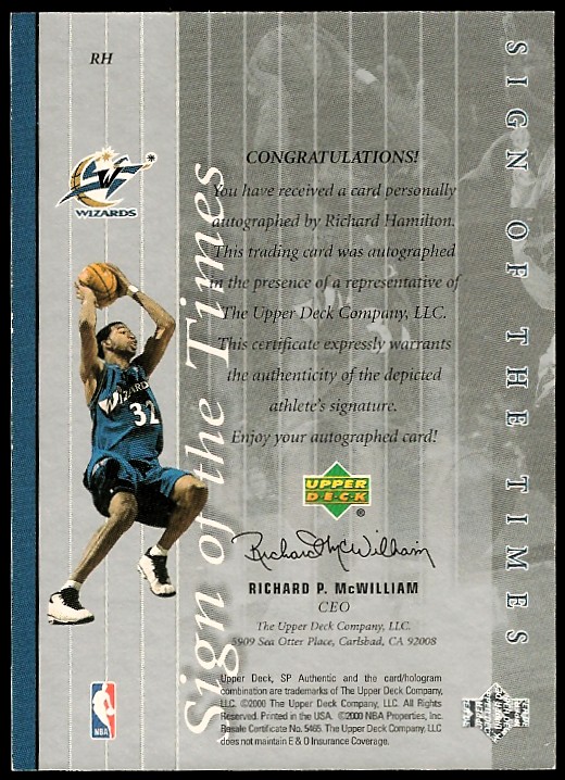 1999-00 SP Authentic Sign of the Times #RH Richard Hamilton back image