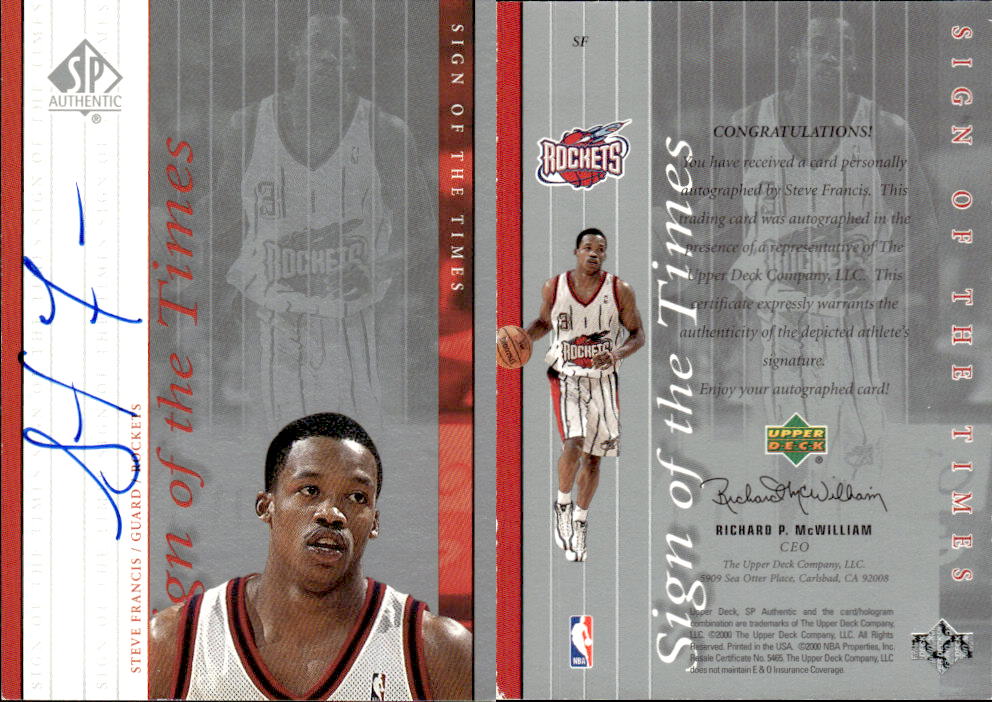 1999-00 SP Authentic Sign of the Times #SF Steve Francis