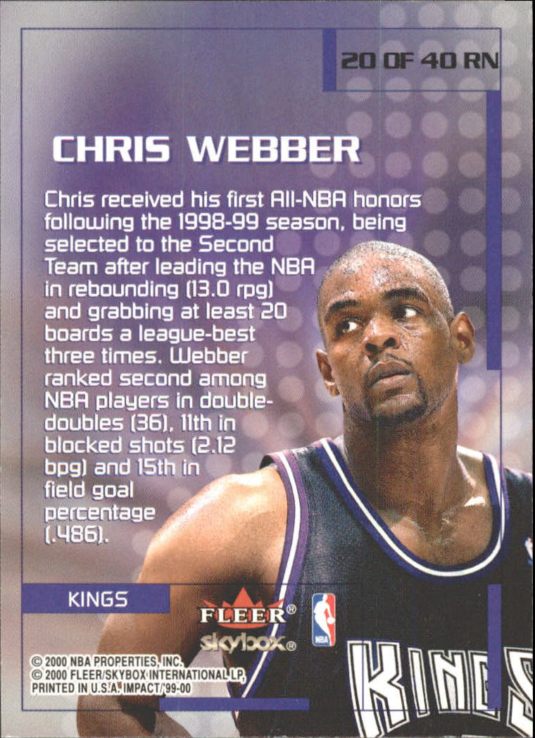 1999-00 SkyBox Impact Rewind '99 #RN20 Chris Webber back image