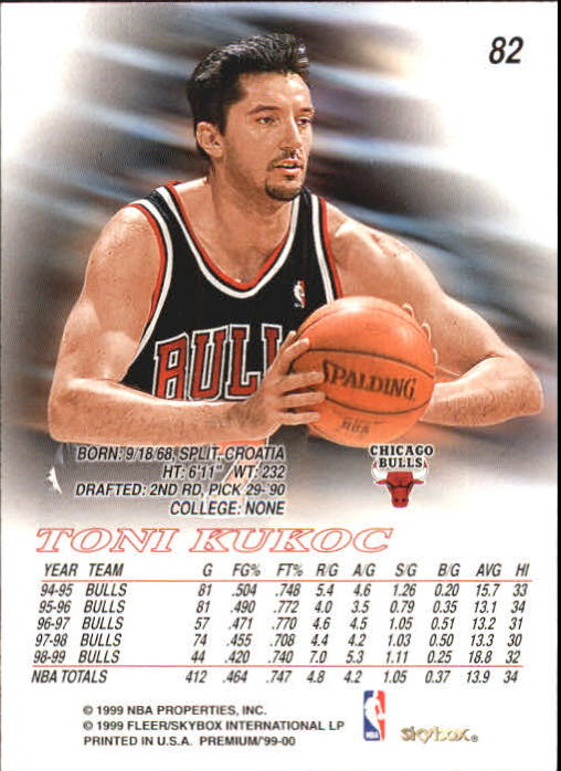 1999-00 SkyBox Premium #82 Toni Kukoc back image