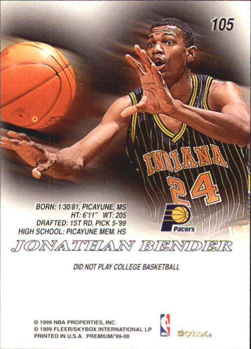 1999-00 SkyBox Premium #105 Jonathan Bender RC back image