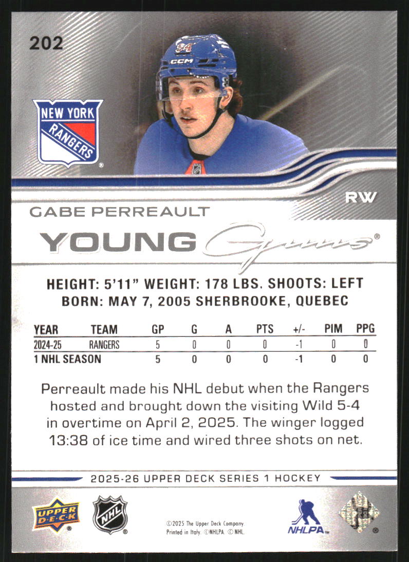 2025-26 Upper Deck #202 Gabe Perreault YG RC