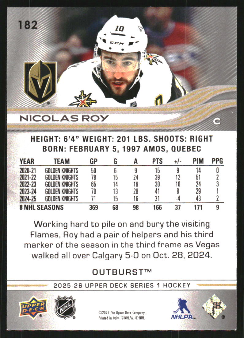 2025-26 Upper Deck Outburst #182 Nicolas Roy