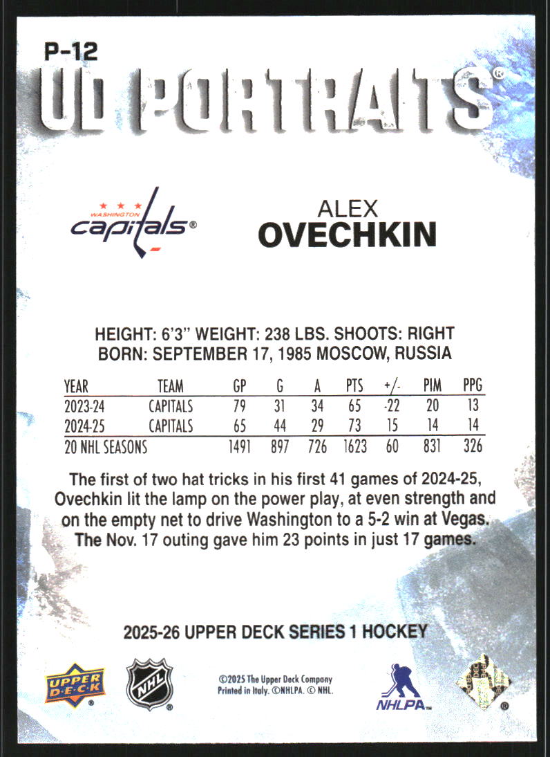 2025-26 Upper Deck UD Portraits #P12 Alex Ovechkin