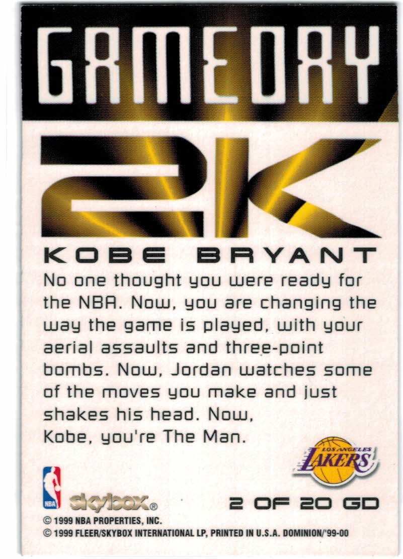 1999-00 SkyBox Dominion Game Day 2K #2 Kobe Bryant back image
