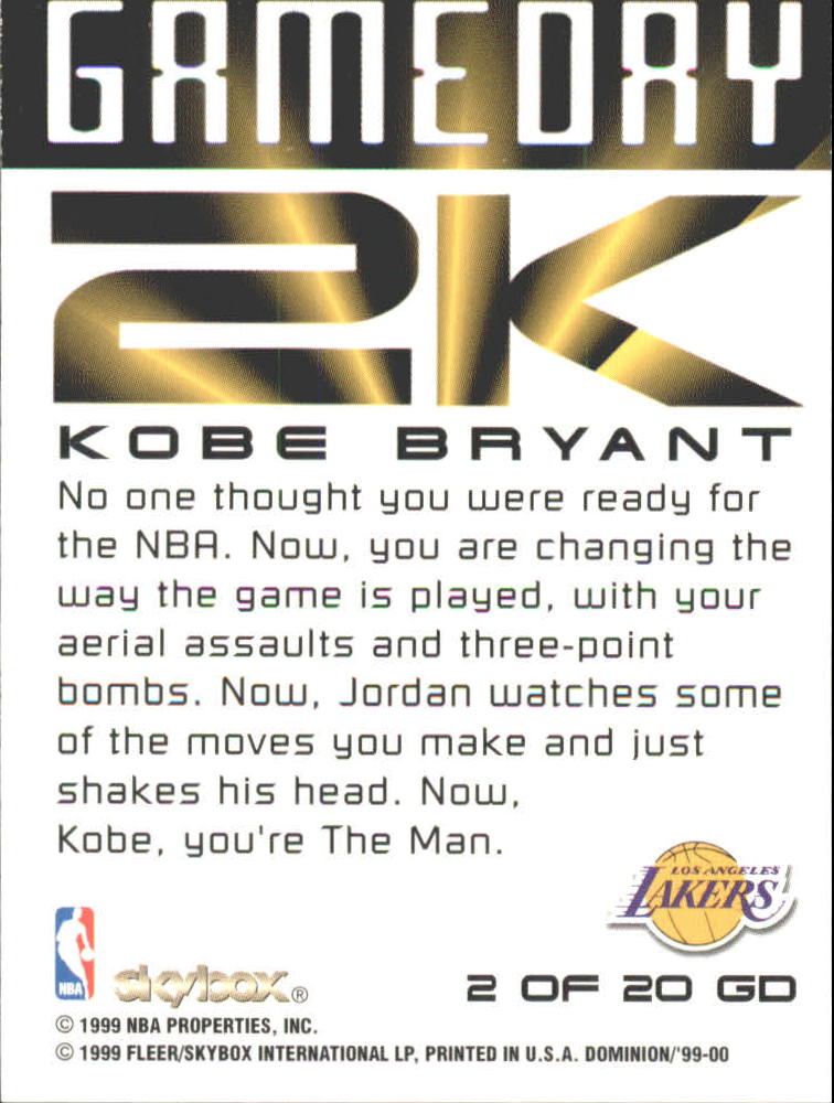 1999-00 SkyBox Dominion Game Day 2K #2 Kobe Bryant back image