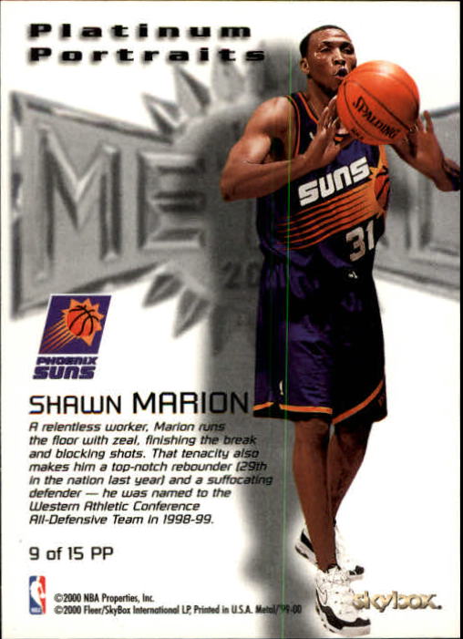 1999-00 Metal Platinum Portraits #PP9 Shawn Marion back image