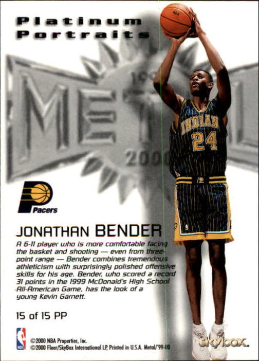1999-00 Metal Platinum Portraits #PP15 Jonathan Bender back image