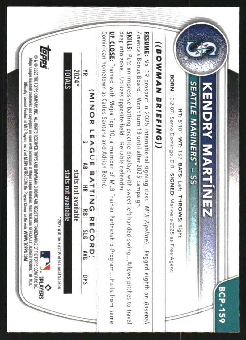 2025 Bowman Chrome Mega Box Prospects #BCP159 Kendry Martinez
